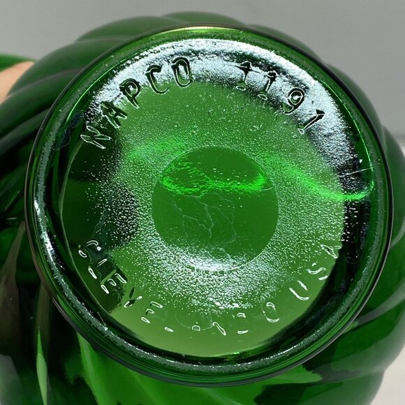 Vintage Green Glass Napco 1191 Cache Pot Planter Vase w/ Swirl Pattern Set Of 2 - Picture 5 of 12